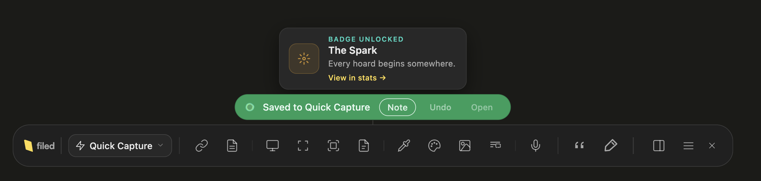 The Spark milestone badge, awarded on first save