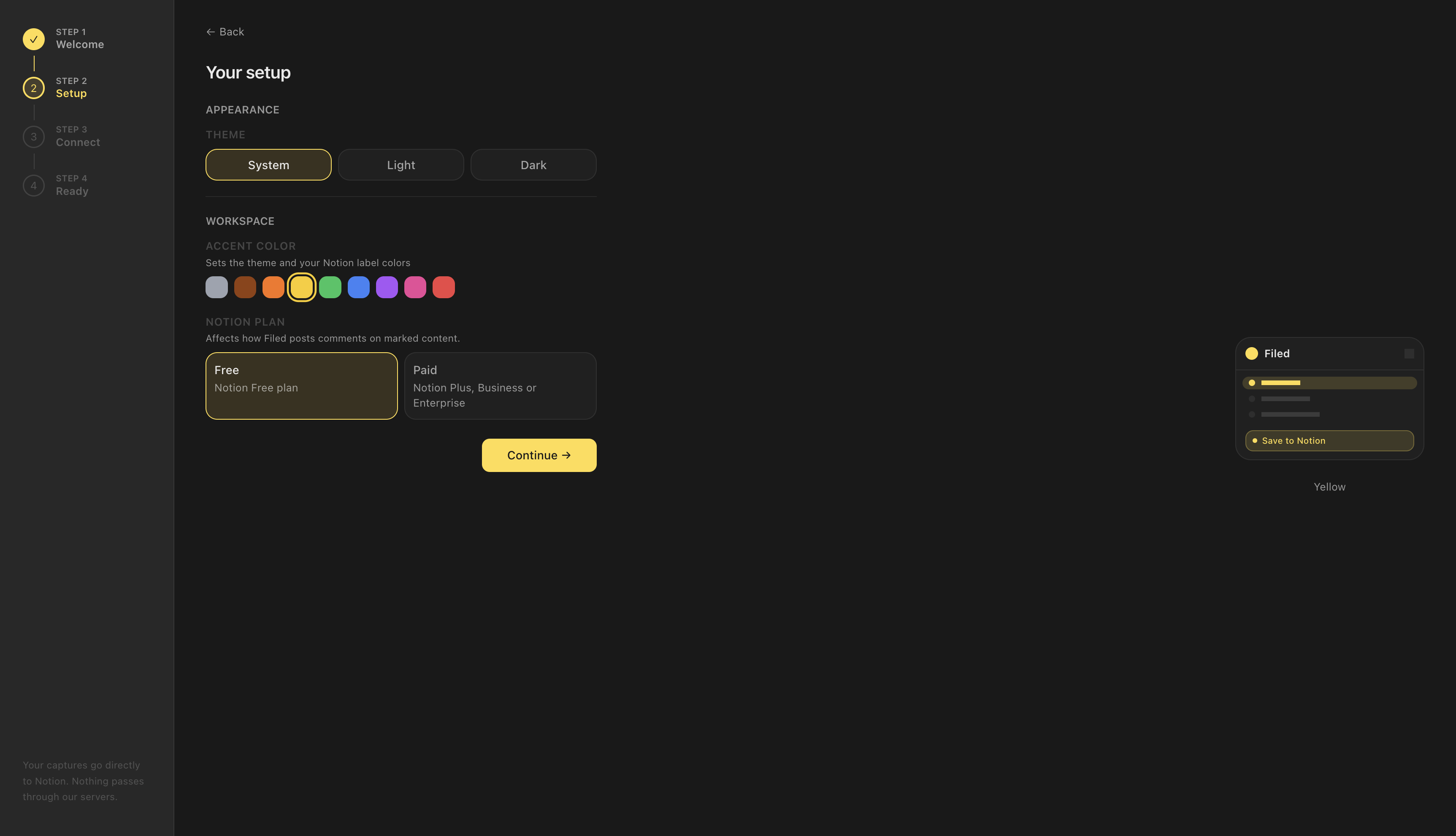 Onboarding step two: three questions
